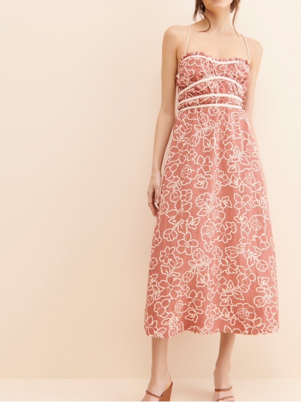 Mon Renn Monte Floral Sundress Maxi Pink Orange Linen Blend XL